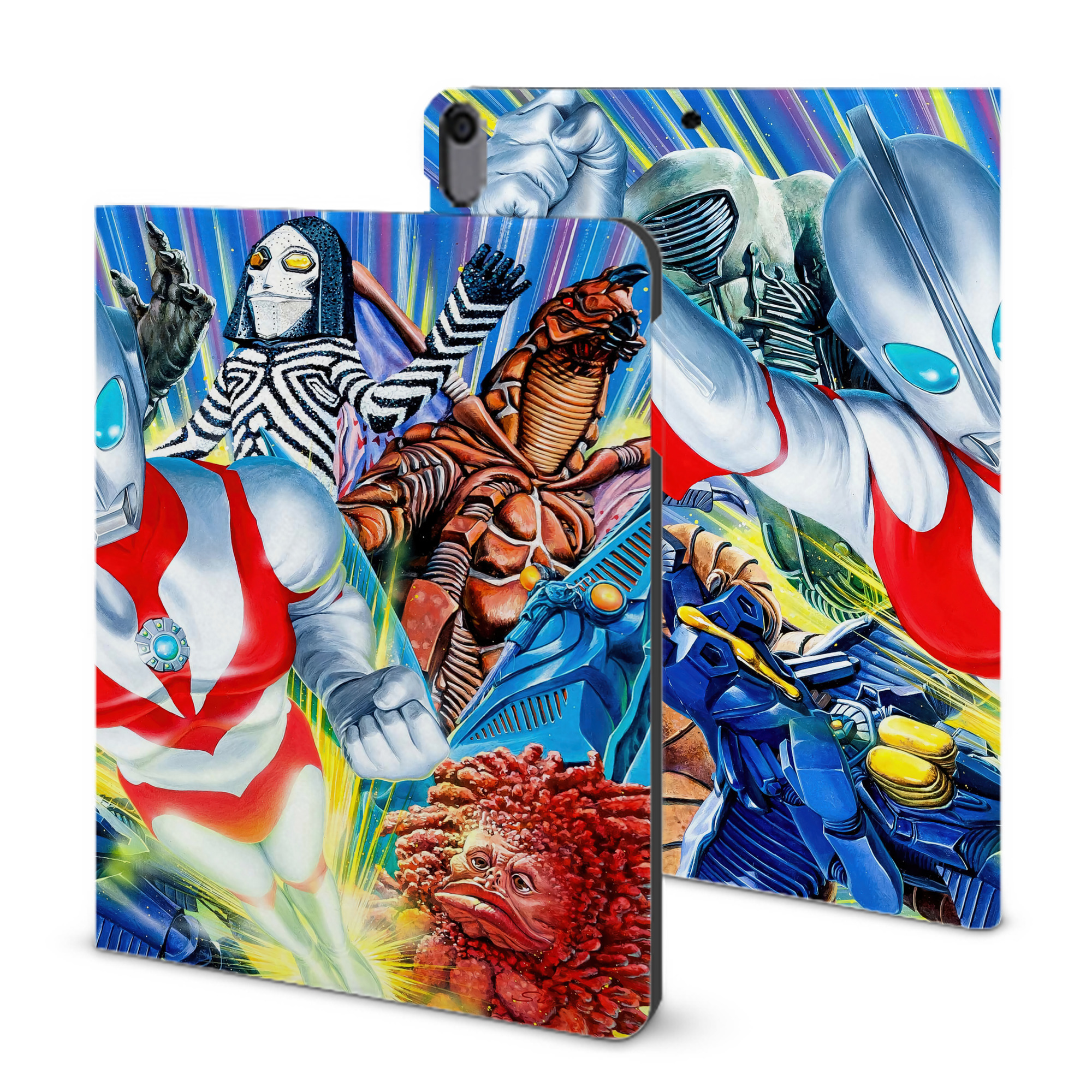 （画像用） ウルトラマン Ultraman IPad ケース ブック型 PUレザー TPU 耐衝撃 軽量 薄型 ペン収納なし 全面保護 IPad 各モデル対応